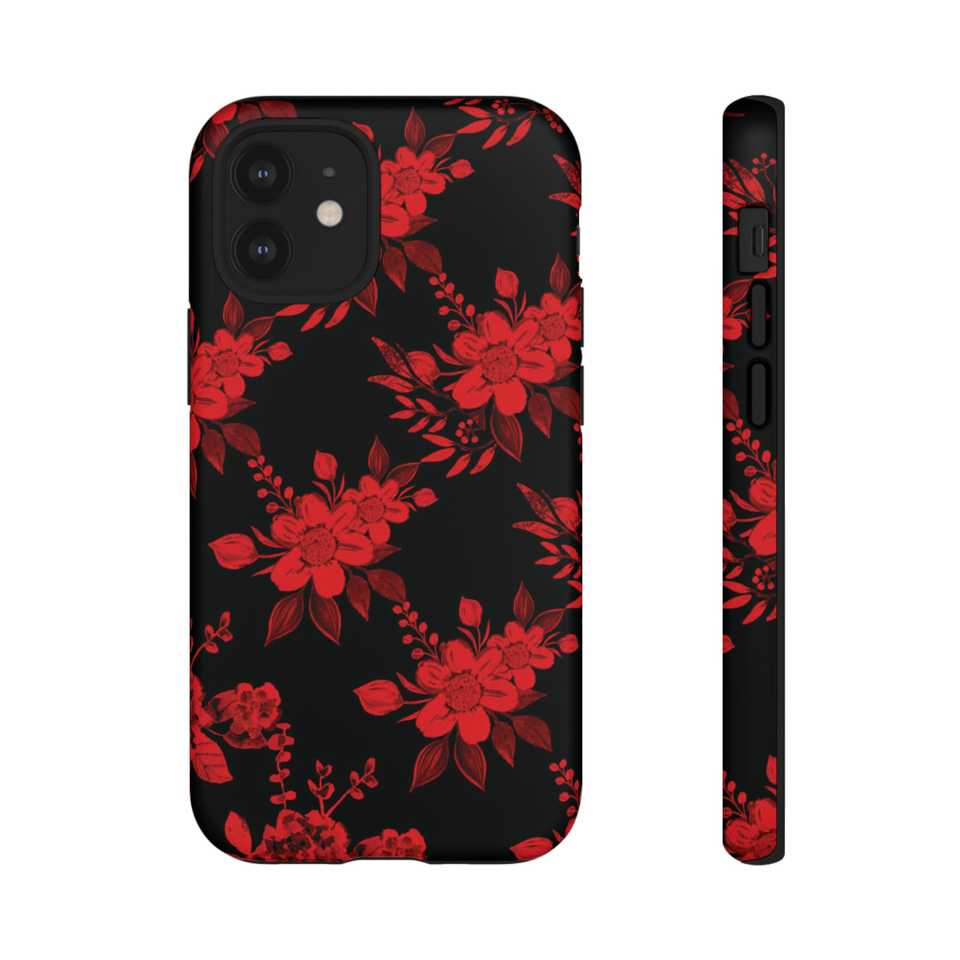 Cute IPhone Case | Red Black Flowers, iPhone 15 Case | iPhone 15 Pro Case, Iphone 14 Case, Iphone 14 Pro Max Case, Protective Iphone Case