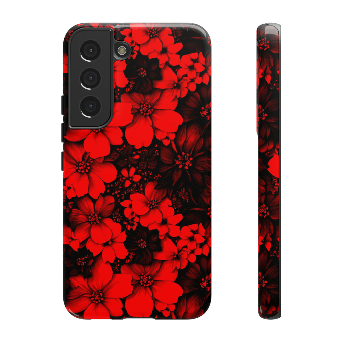 Cute Samsung Phone Case | Aesthetic Samsung Phone Case | Galaxy S23, S22, S21, S20 | Red Black Flowers, Protective Phone Case