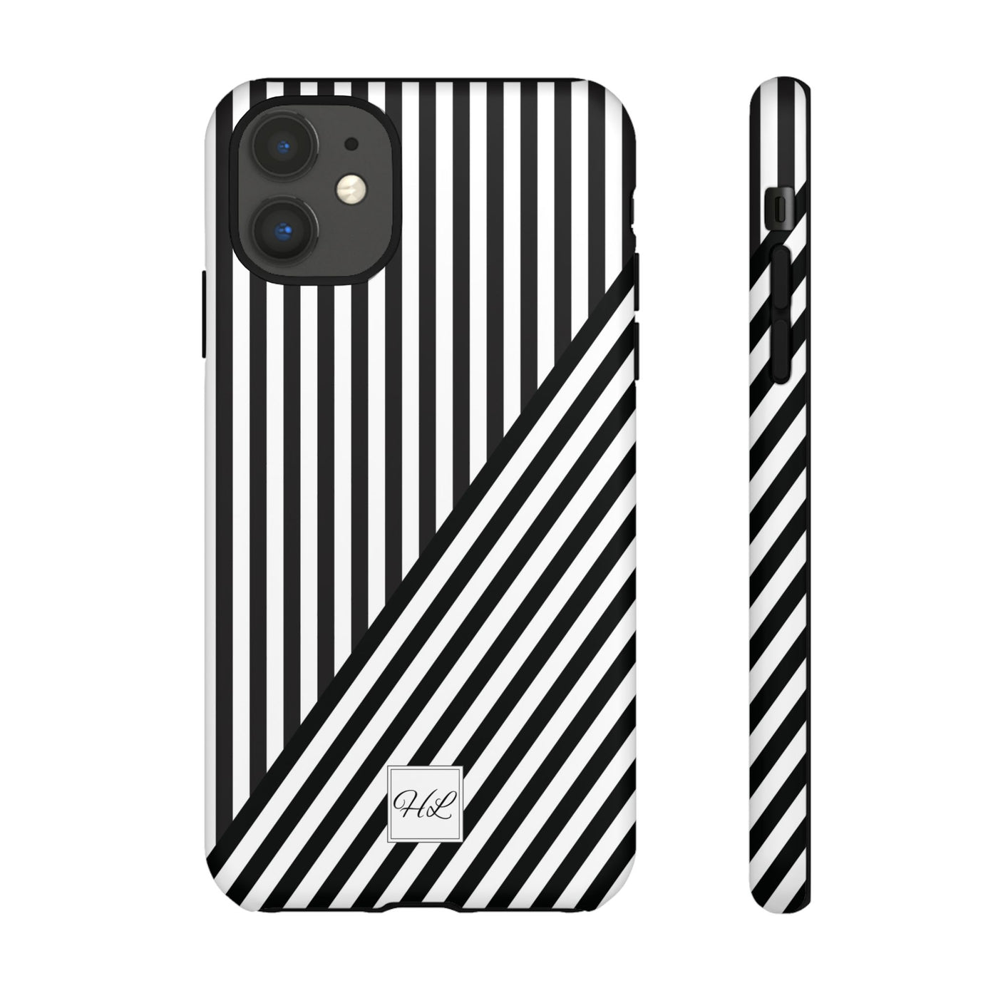 Custom Personalized Aesthetic Stripes Black White Tough Phone Case - For iPhone 17 Pro Max iPhone 16 Pro iPhone 15 Iphone 14 Plus 13 12 11 - Studio40ParkLane