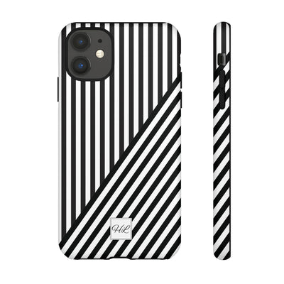 Custom Personalized Aesthetic Stripes Black White Tough Phone Case - For iPhone 17 Pro Max iPhone 16 Pro iPhone 15 Iphone 14 Plus 13 12 11 - Studio40ParkLane