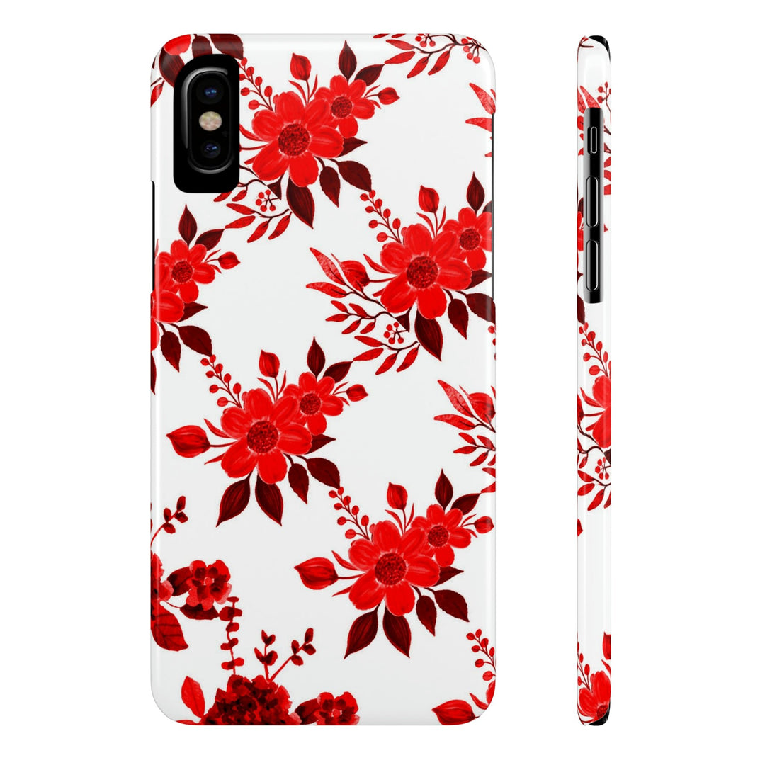 Slim Cute Phone Cases for Iphones - | iPhone 15 Case | iPhone 15 Pro Max Case, Iphone 14 Case, Iphone 14 Pro Max, Iphone 13, Red White Flowers - Studio40ParkLane