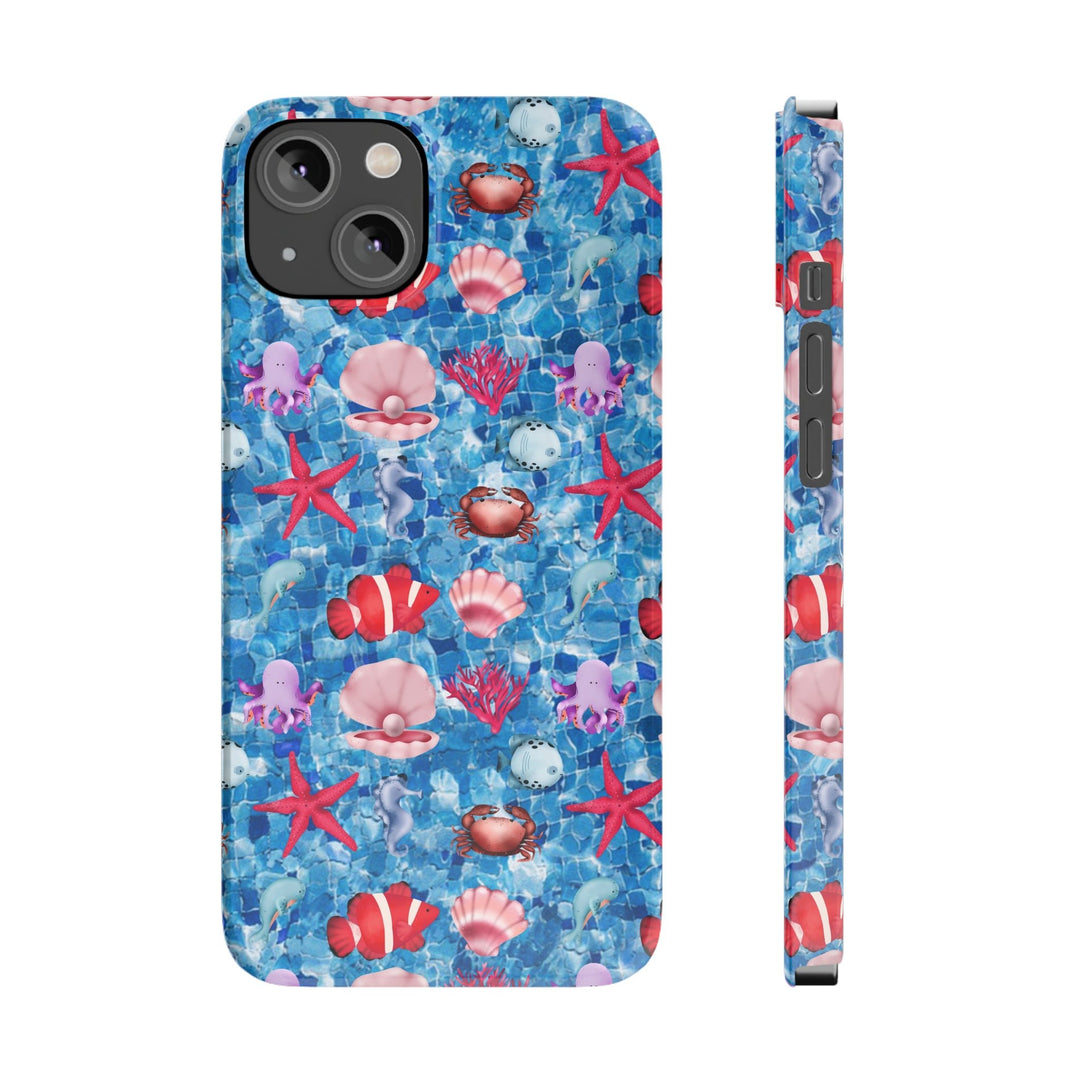 Slim Cute Phone Cases for Iphone - | iPhone 15 Case | iPhone 15 Pro Max Case, Iphone 14 Case, Iphone 14 Pro Max, Iphone 13, Blue Red Under Sea - Studio40ParkLane