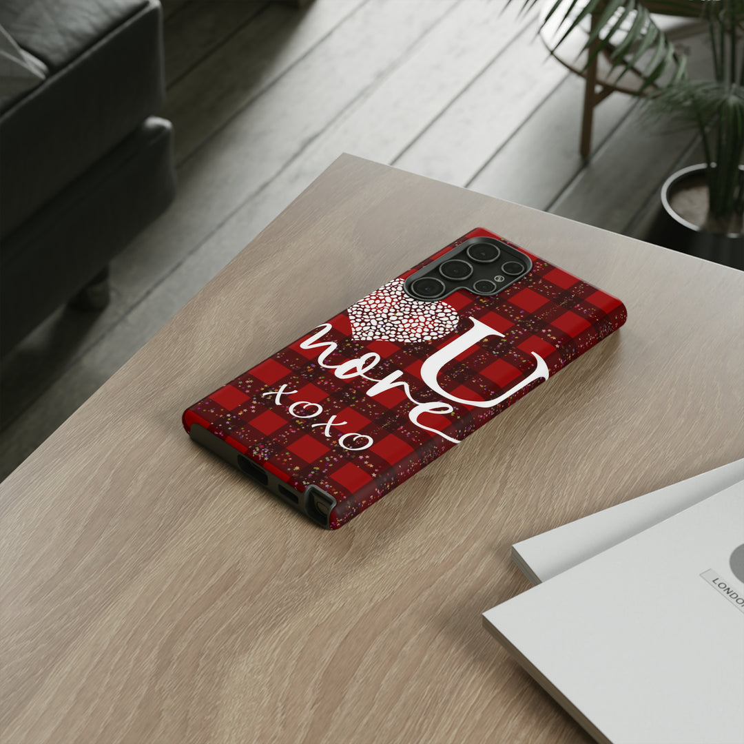 Cute Samsung Phone Cases, Designer Samsung Galaxy S23 Phone Case, Samsung S22 Case, Samsung S21 Case, Samsung S20 Case, Red Plaid Love You - Studio40ParkLane