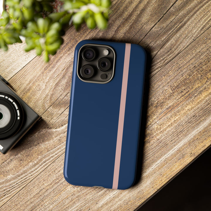 Tough Phone Case Navy Blue Orange Stripe iPhone 18 17 16 15 14 13 12 Pro Max Plus, Samsung Galaxy S26 S25 S24 Ultra Cute Preppy Sport - Studio40ParkLane