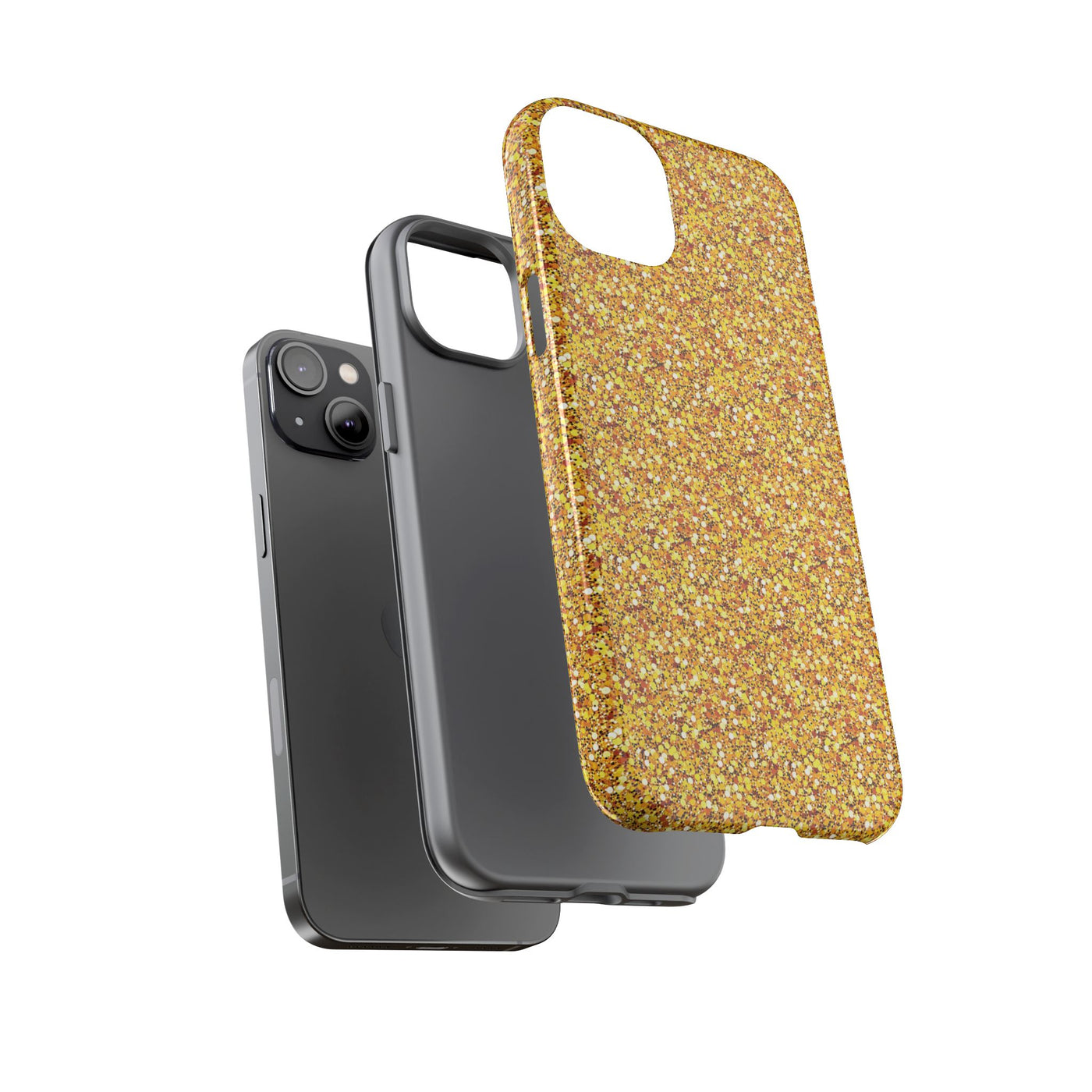 Chic Gold Faux Play on Glitter Effect Cute Phone Case, for IPhone 16 pro Max | Iphone 15, Iphone 14, IPhone 13 Case, 11 8 7, Samsung Galaxy S24, S23, S22, S21, 2 Layer Protection