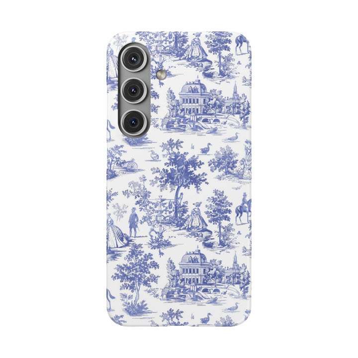 Sleek Snap Blue French Toile Cute Phone Case for iPhone 16 15 14 13 12 11 X Xs Max Xr Pro Plus Samsung Galaxy S24 S23 S22 S21 S20 Note Ultra