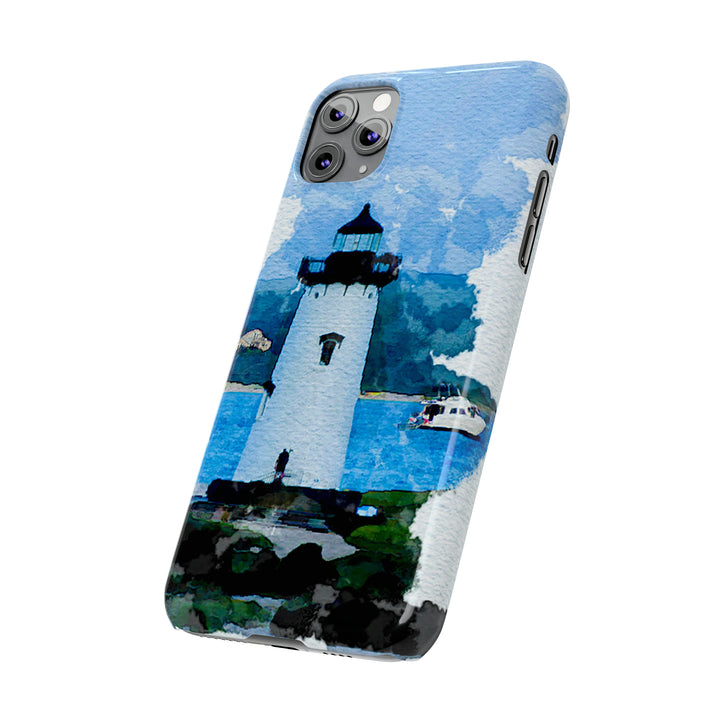Slim Cute Phone Cases for Iphone - | iPhone 15 Case | iPhone 15 Pro Max Case, Iphone 14 Case, Iphone 14 Pro Max, Iphone 13, Beach Lighthouse Blue - Studio40ParkLane