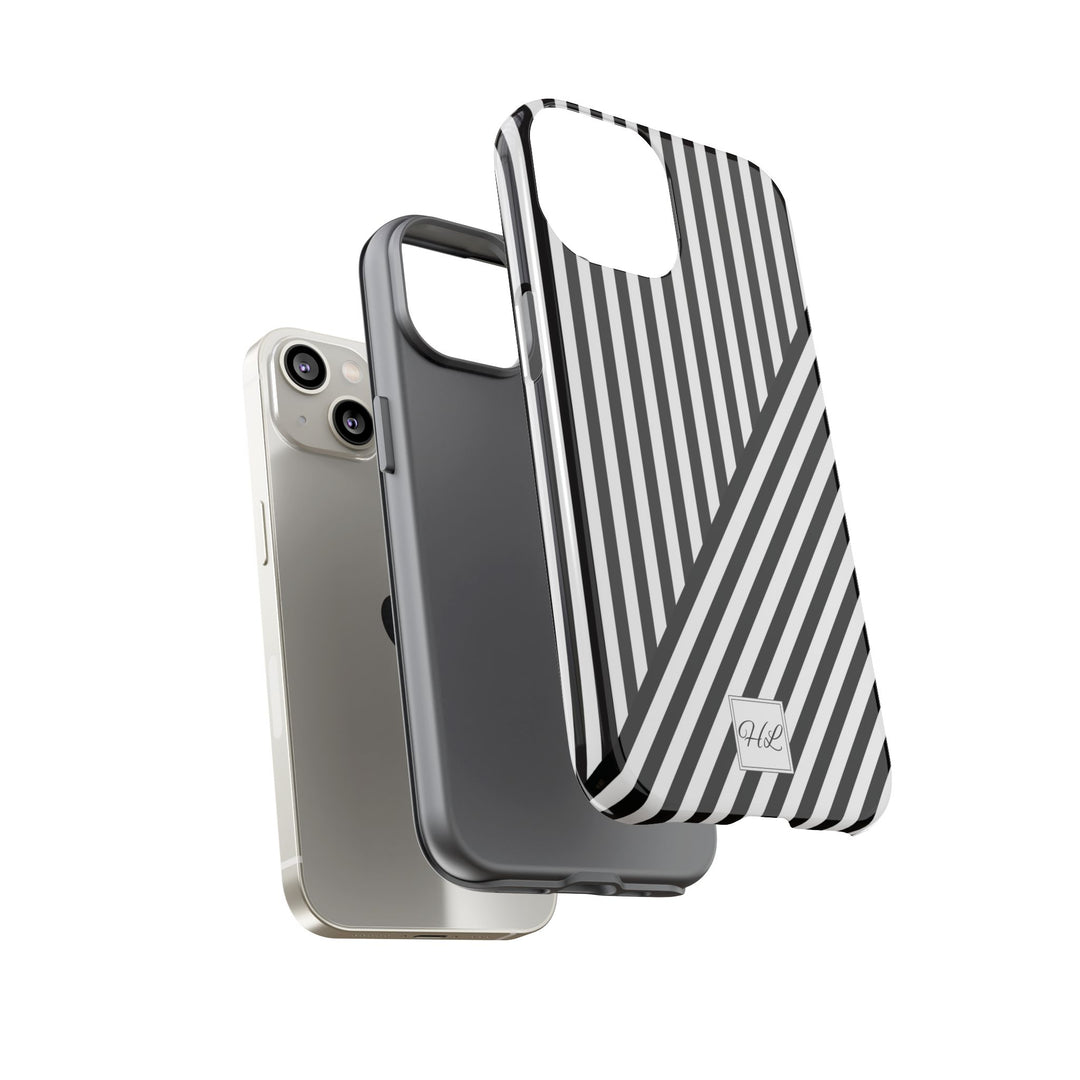 Custom Personalized Aesthetic Stripes Black White Tough Phone Case - For iPhone 17 Pro Max iPhone 16 Pro iPhone 15 Iphone 14 Plus 13 12 11 - Studio40ParkLane
