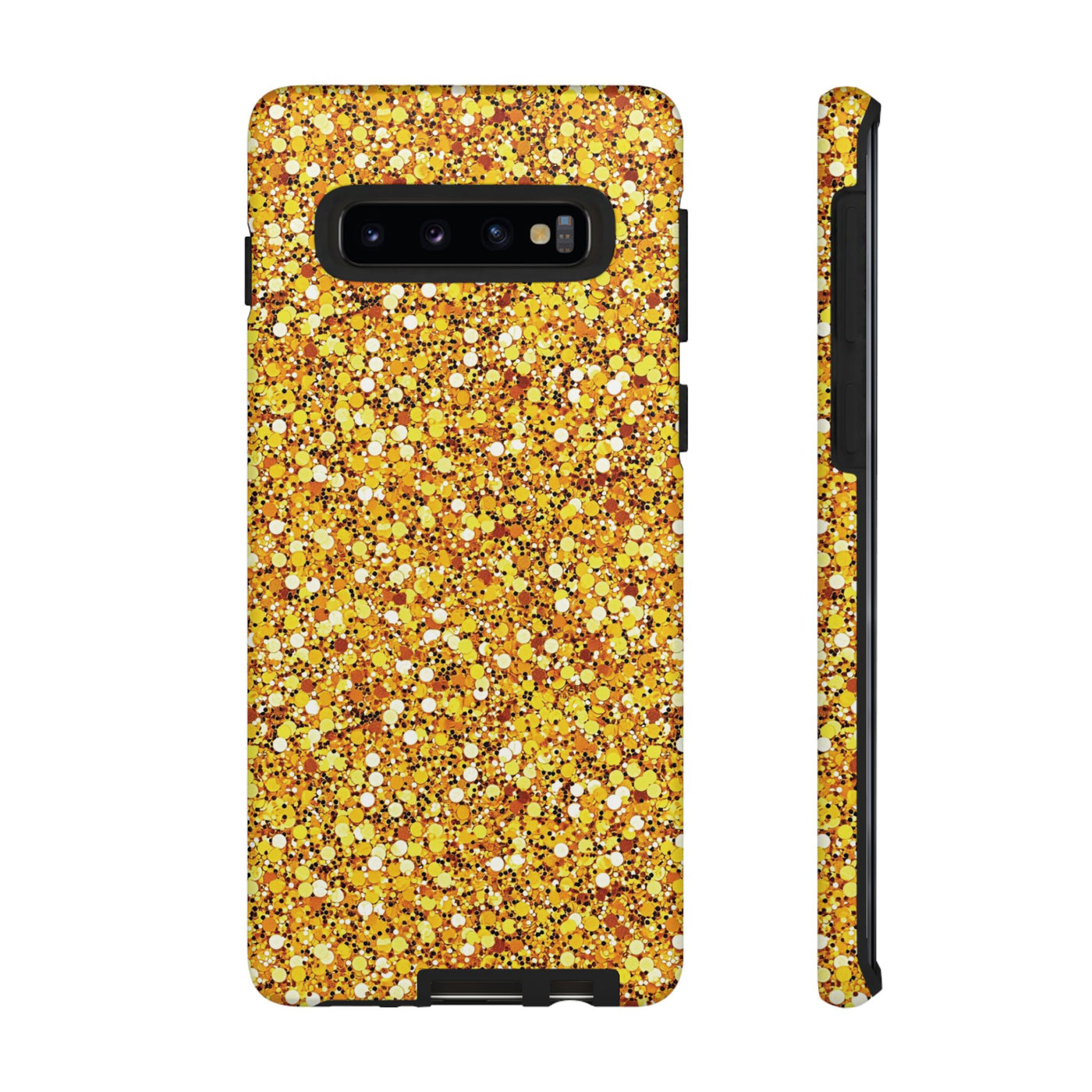 Chic Gold Faux Play on Glitter Effect Cute Phone Case, for IPhone 16 pro Max | Iphone 15, Iphone 14, IPhone 13 Case, 11 8 7, Samsung Galaxy S24, S23, S22, S21, 2 Layer Protection