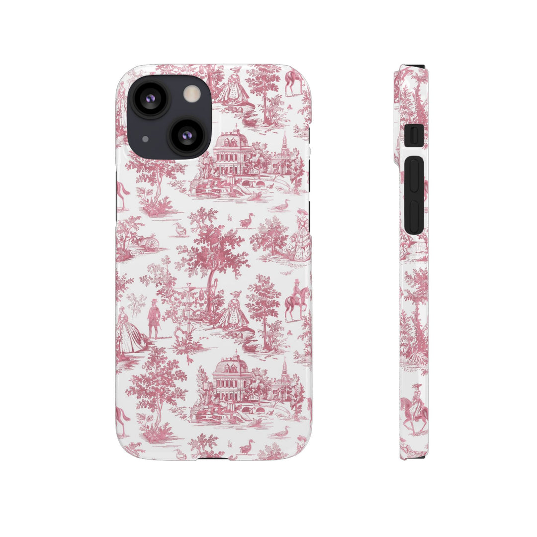 Sleek Snap Pink French Toile Cute Phone Case for iPhone 16 15 14 13 12 11 X Xs Max Xr Pro Plus Samsung Galaxy S24 S23 S22 S21 S20 Note Ultra