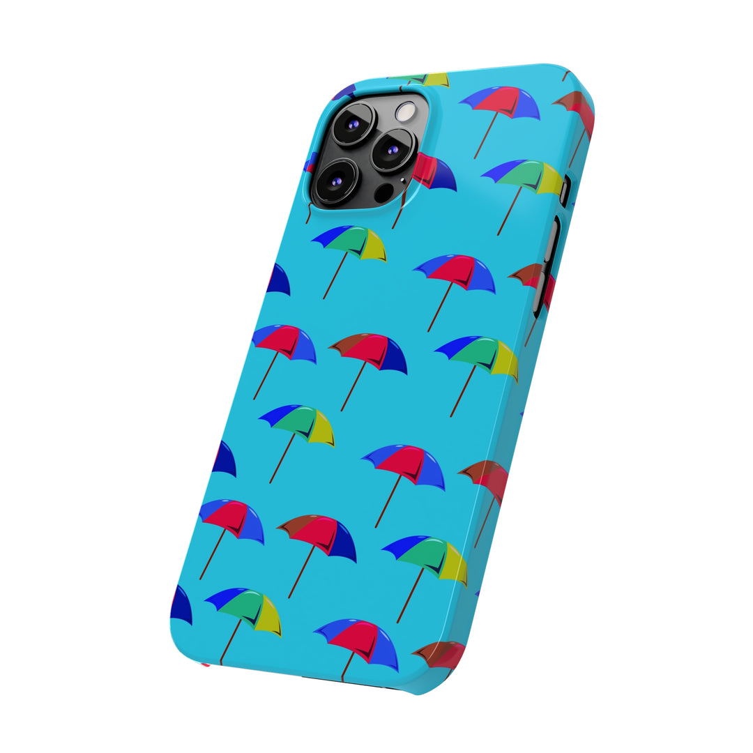 Slim Cute Phone Cases for Iphone - | iPhone 15 Case | iPhone 15 Pro Max Case, Iphone 14 Case, Iphone 14 Pro Max, Iphone 13, Colorful Beach Parasol Blue - Studio40ParkLane