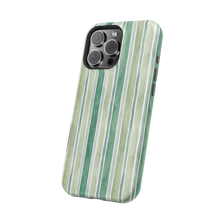 Aesthetic Tough Magsafe Green Stripes Watercolor Phone Case - For iPhone 17 Pro Max iPhone 16 Pro iPhone 15 Iphone 14 Plus 13 Pro 12 11 10 - Studio40ParkLane