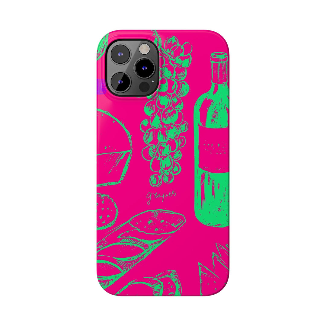 Slim French Food Wine Pink Green Cute Phone Cases for Iphone | iPhone 15 Case | iPhone 15 Pro Max Case, Iphone 14, Iphone 14 Pro Max, Iphone 13, - Studio40ParkLane