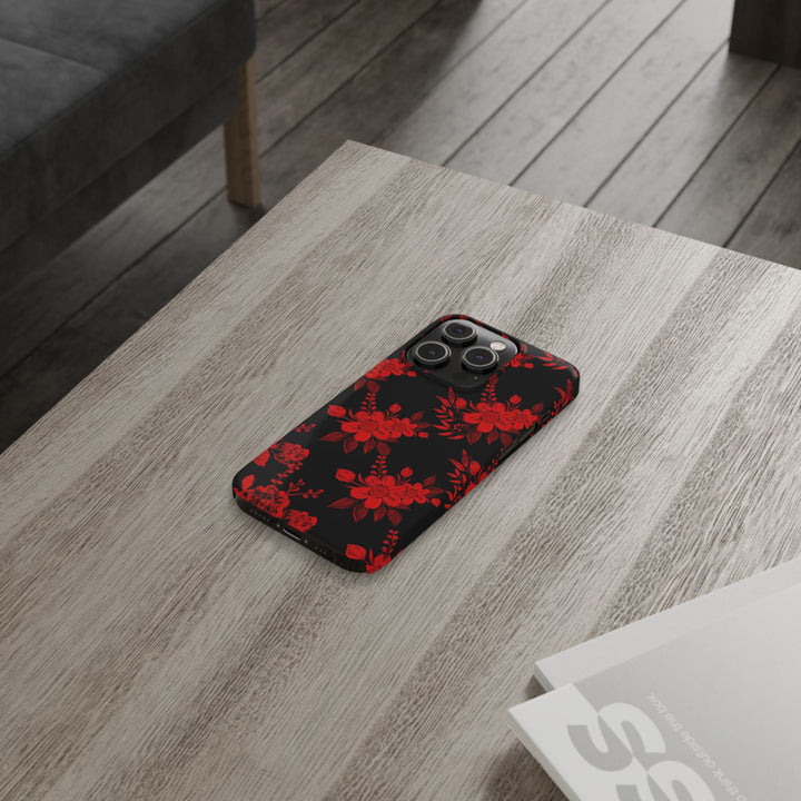 Slim Cute Phone Cases for Iphone - | iPhone 15 Case | iPhone 15 Pro Max Case, Iphone 14 Case, Iphone 14 Pro Max, Iphone 13, Red Black Flowers - Studio40ParkLane
