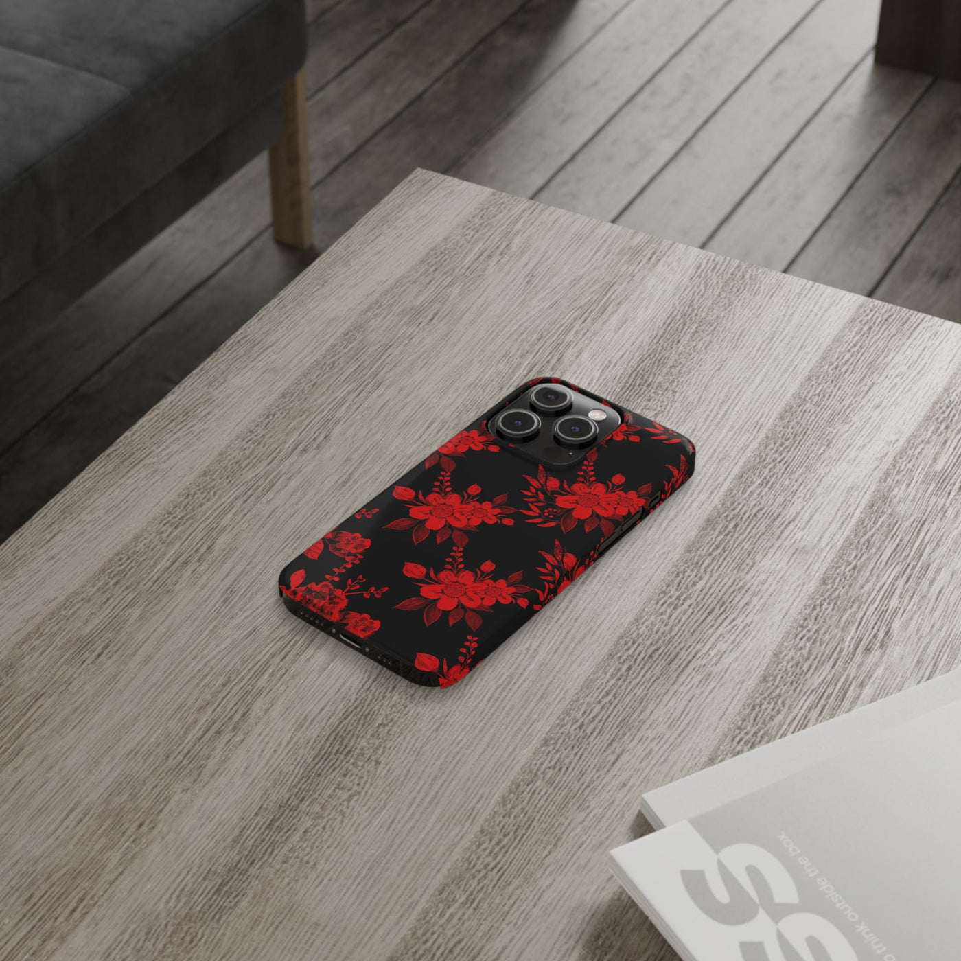 Slim Cute Phone Cases for Iphone - | iPhone 15 Case | iPhone 15 Pro Max Case, Iphone 14 Case, Iphone 14 Pro Max, Iphone 13, Red Black Flowers