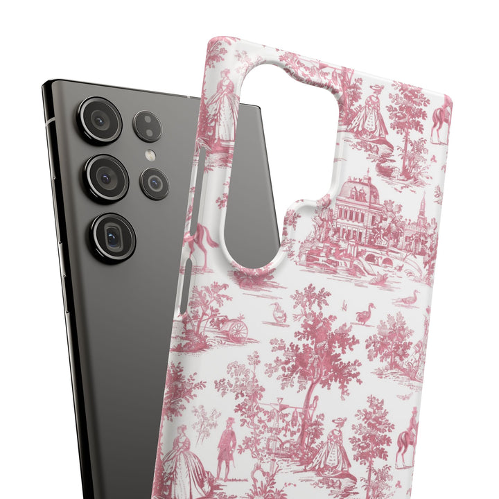 Sleek Snap Pink French Toile Cute Phone Case for iPhone 16 15 14 13 12 11 X Xs Max Xr Pro Plus Samsung Galaxy S24 S23 S22 S21 S20 Note Ultra