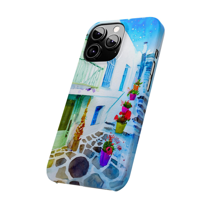 Slim Cute Phone Cases for Iphone | iPhone 15 Case | iPhone 15 Pro Max Case, Iphone 14, Iphone 14 Pro Max, Iphone 13, Colorful Greek Alley Watercolor - Studio40ParkLane