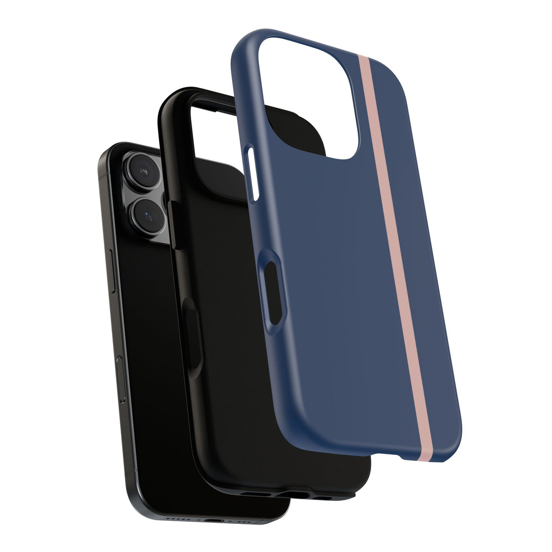Tough Phone Case Navy Blue Orange Stripe iPhone 18 17 16 15 14 13 12 Pro Max Plus, Samsung Galaxy S26 S25 S24 Ultra Cute Preppy Sport - Studio40ParkLane