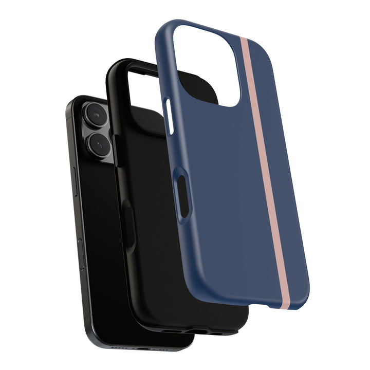 Tough Phone Case Navy Blue Orange Stripe iPhone 18 17 16 15 14 13 12 Pro Max Plus, Samsung Galaxy S26 S25 S24 Ultra Cute Preppy Sport - Studio40ParkLane