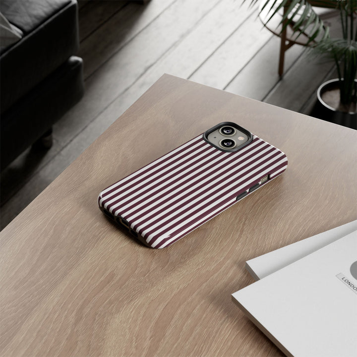 Tough Premium Burgundy Stripes Phone Case Gift for Her - For Apple iPhone 16 Pro Max 16e iPhone 15 Pro iPhone Iphone 14 Plus 13 Pro 12 SE XR - Studio40ParkLane