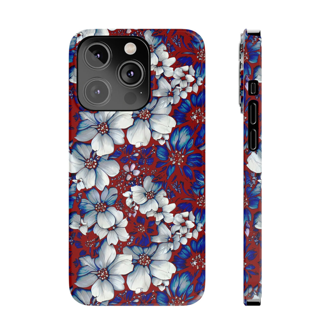 Slim Cute Phone Cases for Iphone - | iPhone 15 Case | iPhone 15 Pro Max Case, Iphone 14 Case, Iphone 14 Pro Max, Iphone 13, Red Blue Flowers - Studio40ParkLane