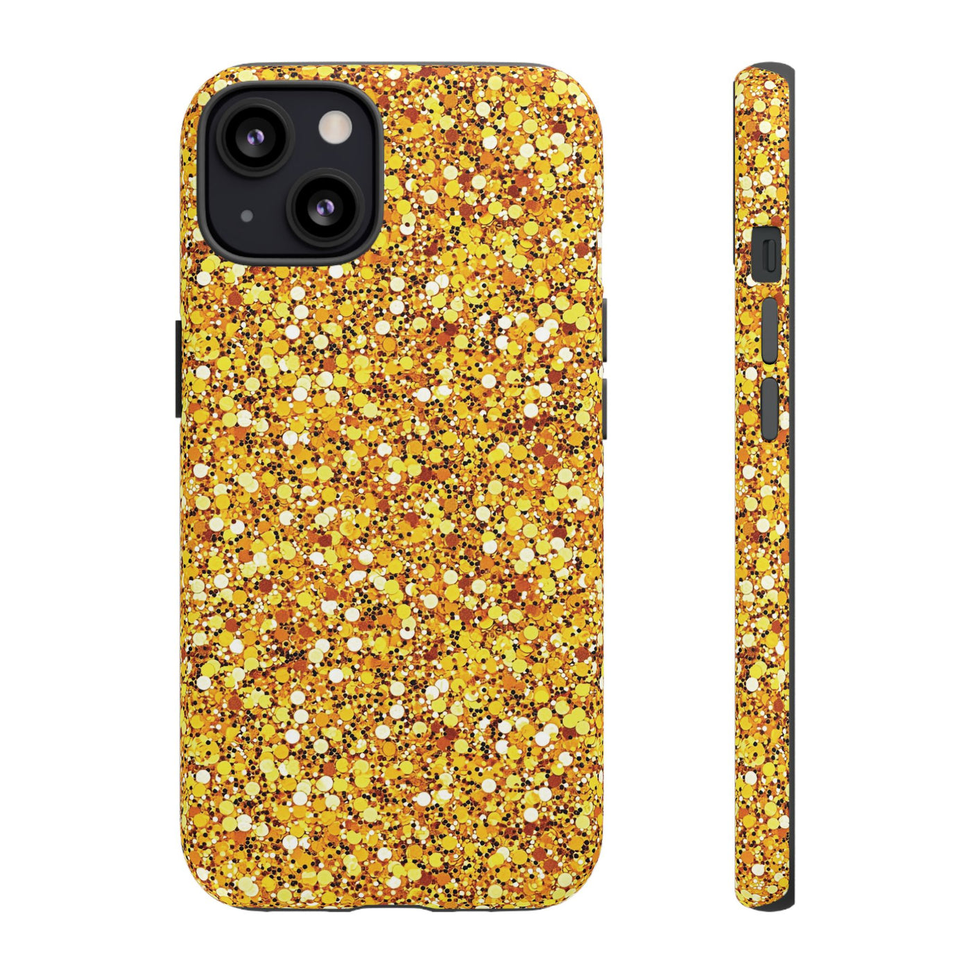 Chic Gold Faux Play on Glitter Effect Cute Phone Case, for IPhone 16 pro Max | Iphone 15, Iphone 14, IPhone 13 Case, 11 8 7, Samsung Galaxy S24, S23, S22, S21, 2 Layer Protection