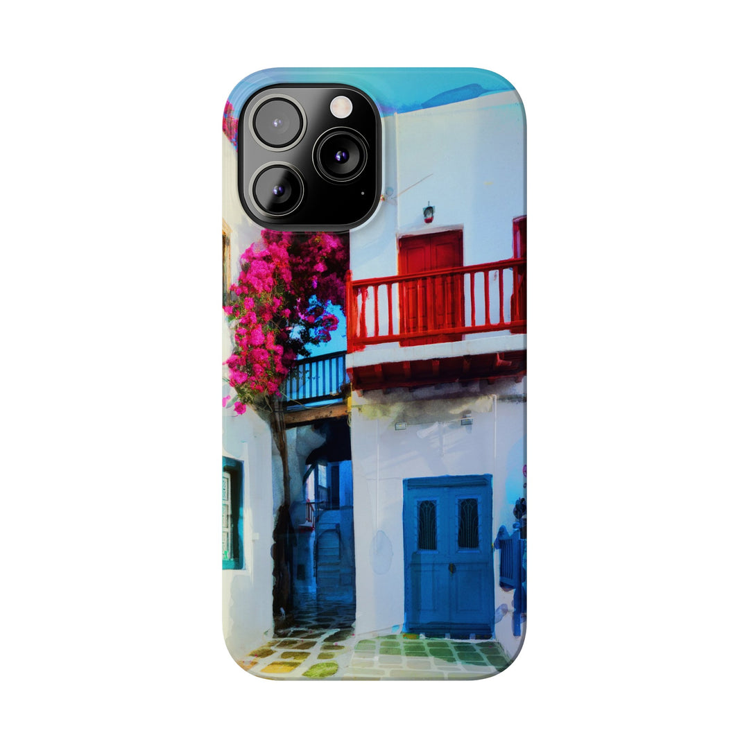 Slim Cute Phone Cases for Iphone | iPhone 15 Case | iPhone 15 Pro Max Case, Iphone 14, Iphone 14 Pro Max, Iphone 13, Colorful Greek Alley Watercolor - Studio40ParkLane