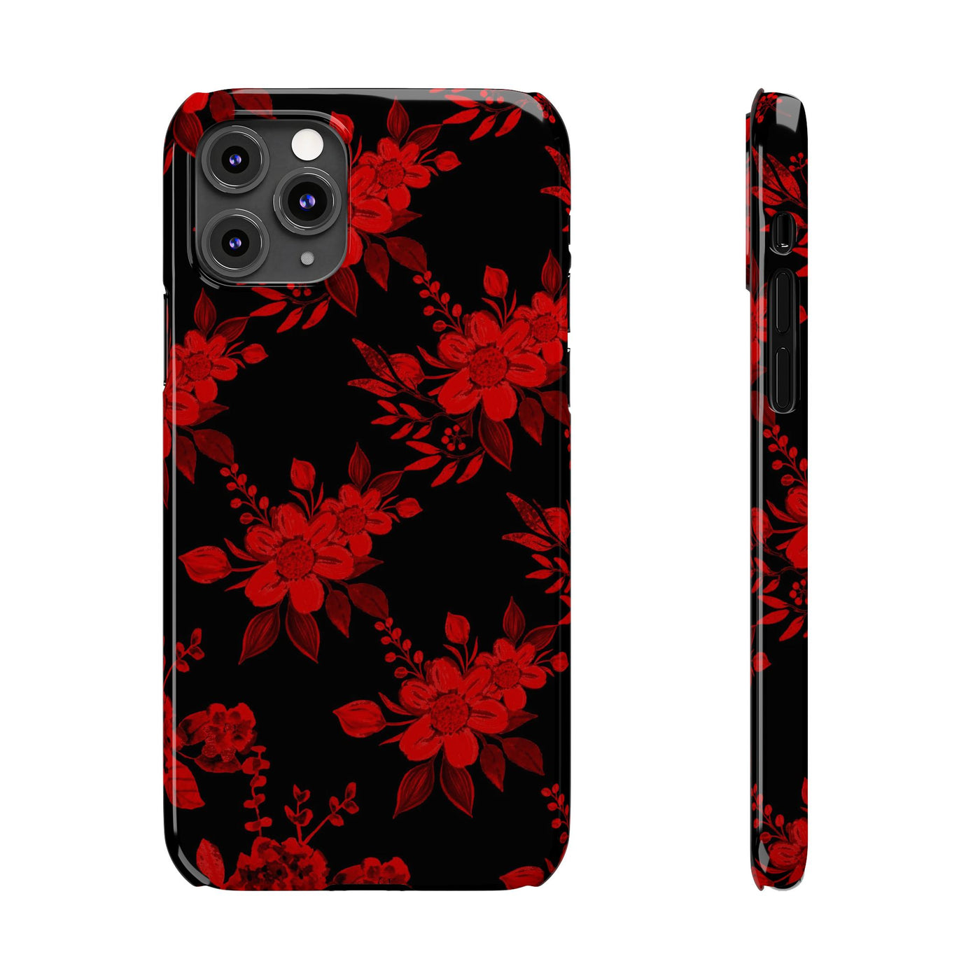 Slim Cute Phone Cases for Iphone - | iPhone 15 Case | iPhone 15 Pro Max Case, Iphone 14 Case, Iphone 14 Pro Max, Iphone 13, Red Black Flowers