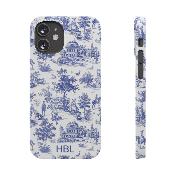 Slim Personalized Slim Blue Vintage French Toile Cute Phone Cases for Iphone 16 Pro Max | iPhone 15 Case | iPhone 15 Pro Max Case, Iphone 14, Iphone 14 Pro Max, Iphone 13 12 11 8 7 - Studio40ParkLane