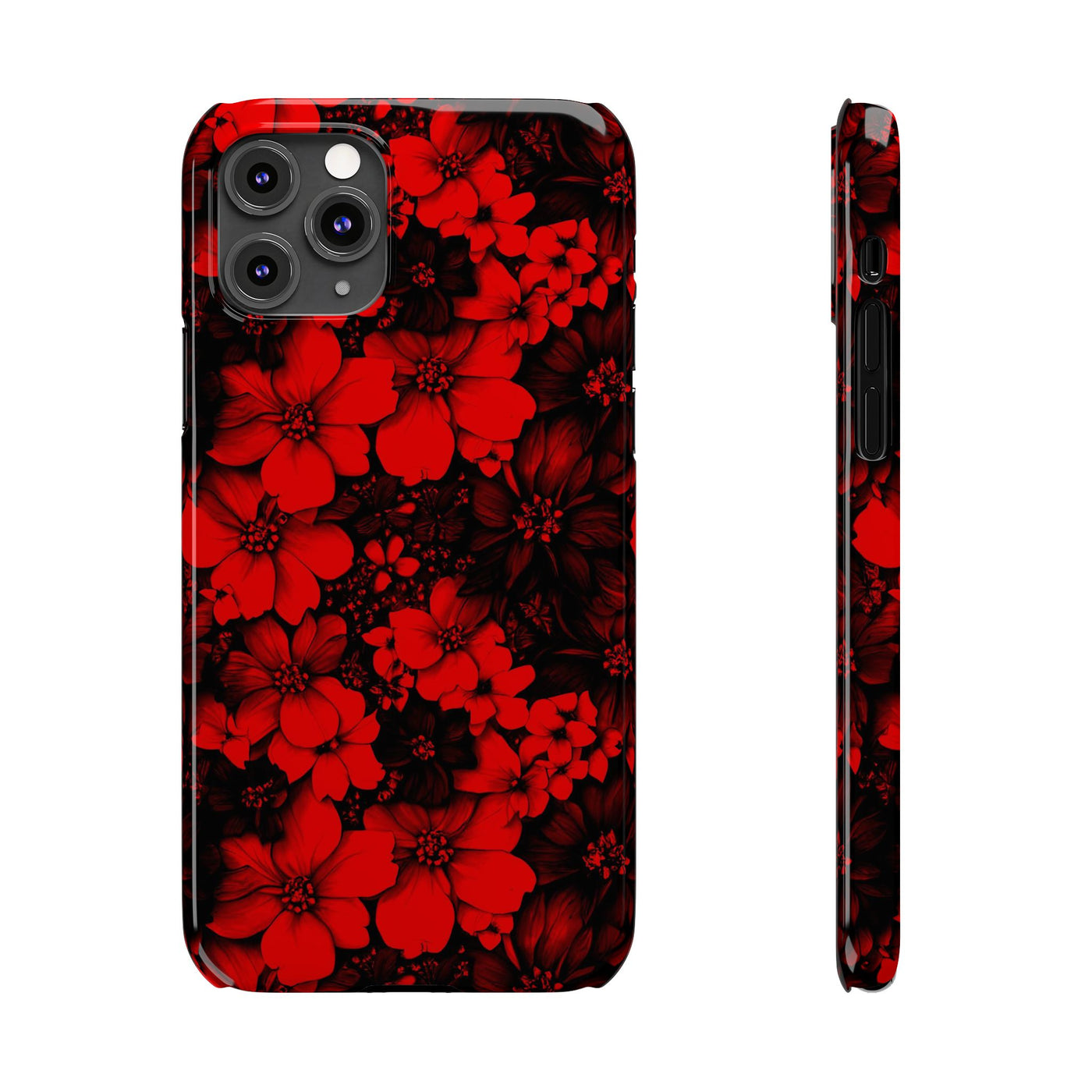 Slim Cute Phone Cases for Iphone - | iPhone 15 Case | iPhone 15 Pro Max Case, Iphone 14 Case, Iphone 14 Pro Max, Iphone 13, Red Black Flowers