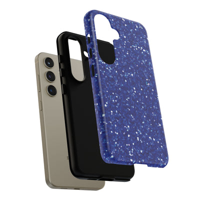 Chic Blue Faux Play on Glitter Effect Cute Phone Case, for IPhone 16 pro Max | Iphone 15, Iphone 14, IPhone 13 Case, 11 8 7, Samsung Galaxy S24, S23, S22, S21, 2 Layer Protection