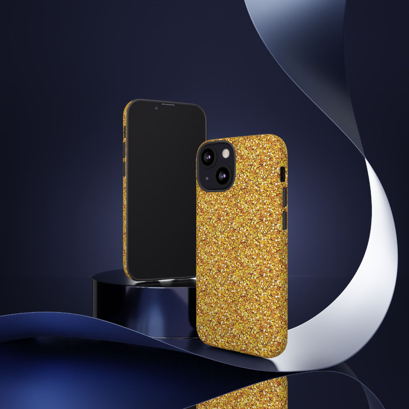 Chic Gold Faux Play on Glitter Effect Cute Phone Case, for IPhone 16 pro Max | Iphone 15, Iphone 14, IPhone 13 Case, 11 8 7, Samsung Galaxy S24, S23, S22, S21, 2 Layer Protection