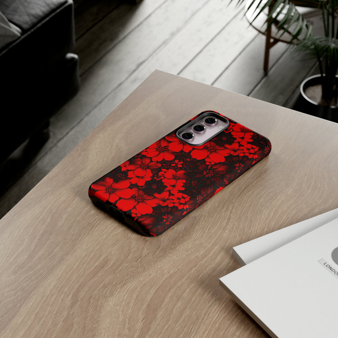 Cute Samsung Phone Case | Aesthetic Samsung Phone Case | Galaxy S23, S22, S21, S20 | Red Black Flowers, Protective Phone Case - Studio40ParkLane