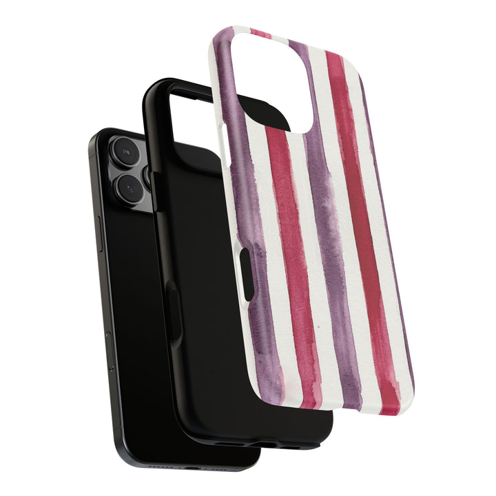 Tough Cute Wine Red Purple Stripes Phone Case, for IPhone 17 Pro Max | Iphone 17 Air, Iphone 16, IPhone 15, 14 13 12, Samsung Galaxy S26, S25, S24, S23 - Studio40ParkLane