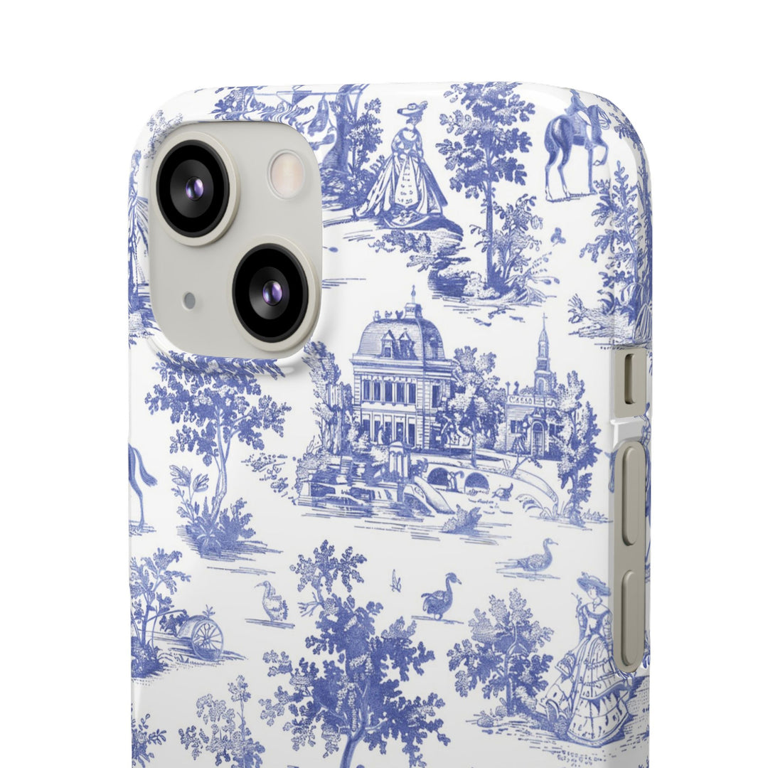 Sleek Snap Blue French Toile Cute Phone Case for iPhone 16 15 14 13 12 11 X Xs Max Xr Pro Plus Samsung Galaxy S24 S23 S22 S21 S20 Note Ultra