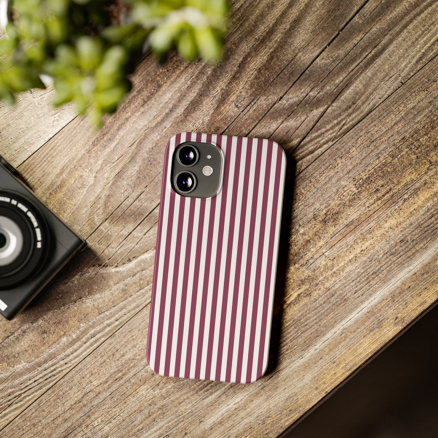 Slim Claret Red Striped Cute Phone Case for Iphone 16 - | iPhone 15 Pro Max Case | iPhone 14 Case Iphone 13 12 11 10 9 8 7 XS X Gift for Her - Studio40ParkLane