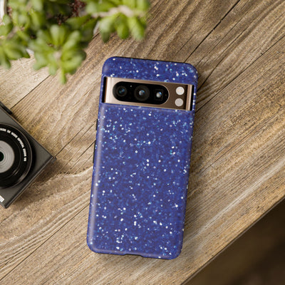 Chic Blue Faux Play on Glitter Effect Cute Phone Case, for IPhone 16 pro Max | Iphone 15, Iphone 14, IPhone 13 Case, 11 8 7, Samsung Galaxy S24, S23, S22, S21, 2 Layer Protection