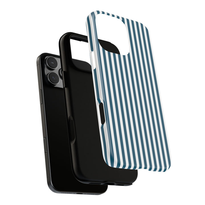 Tough Premium Teal Blue Stripes Phone Case Gift for Her - For Apple iPhone 16 Pro Max 16e iPhone 15 Pro iPhone Iphone 14 Plus 13 Pro 12 SE XR - Studio40ParkLane