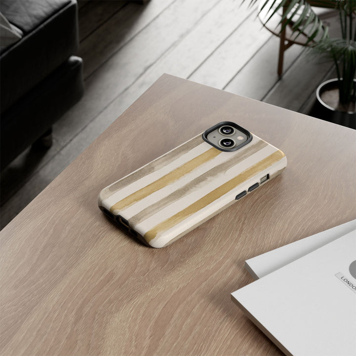 Tough Cute Brown Beige Stripes Phone Case, for IPhone 17 Pro Max | Iphone 17 Air, Iphone 16, IPhone 15, 14 13 12, Samsung Galaxy S26, S25, S24, S23 - Studio40ParkLane
