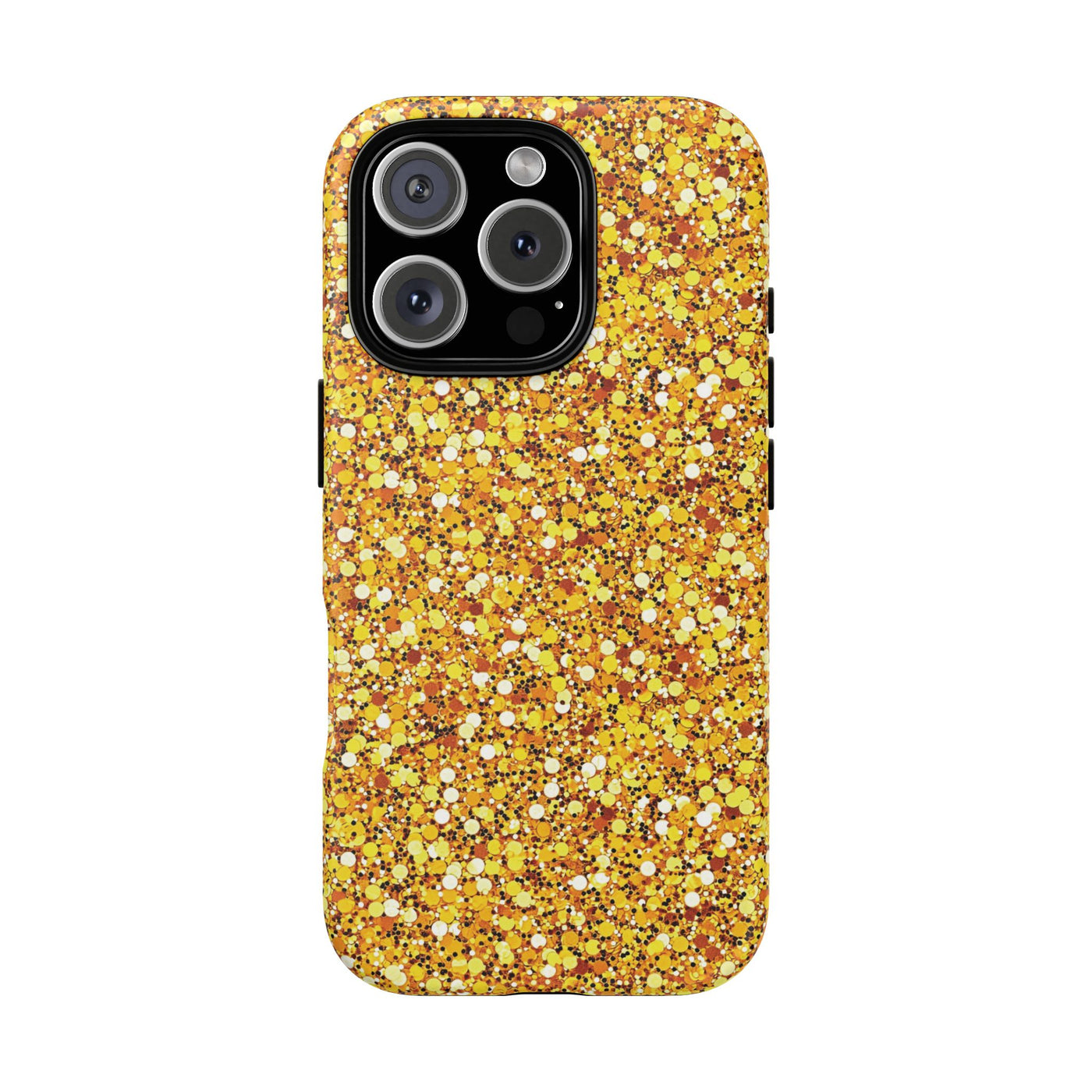 Chic Gold Faux Play on Glitter Effect Cute Phone Case, for IPhone 16 pro Max | Iphone 15, Iphone 14, IPhone 13 Case, 11 8 7, Samsung Galaxy S24, S23, S22, S21, 2 Layer Protection