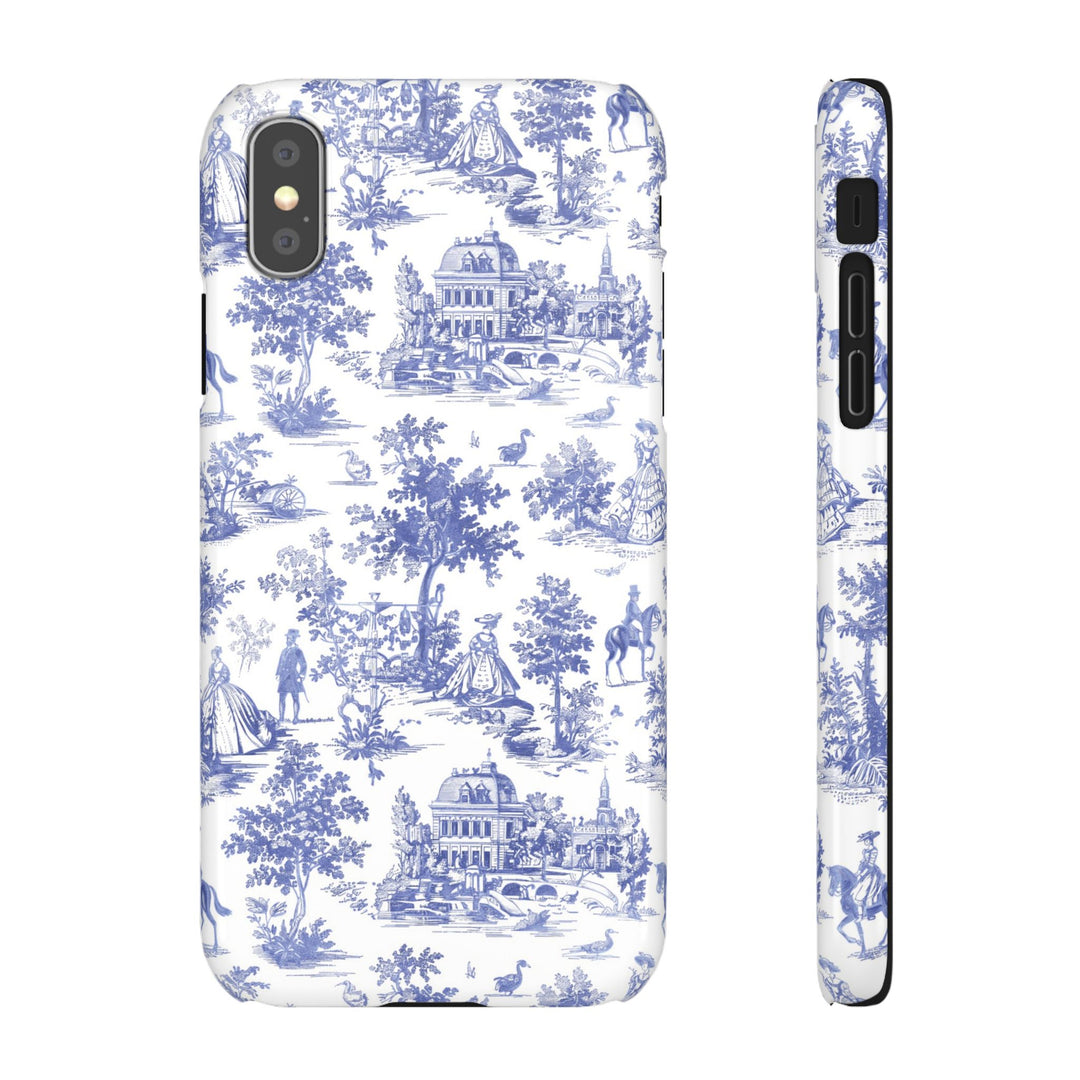 Sleek Snap Blue French Toile Cute Phone Case for iPhone 16 15 14 13 12 11 X Xs Max Xr Pro Plus Samsung Galaxy S24 S23 S22 S21 S20 Note Ultra