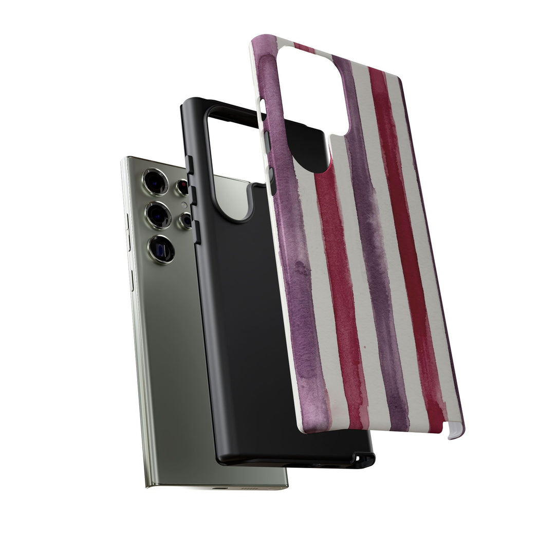 Tough Cute Wine Red Purple Stripes Phone Case, for IPhone 17 Pro Max | Iphone 17 Air, Iphone 16, IPhone 15, 14 13 12, Samsung Galaxy S26, S25, S24, S23 - Studio40ParkLane
