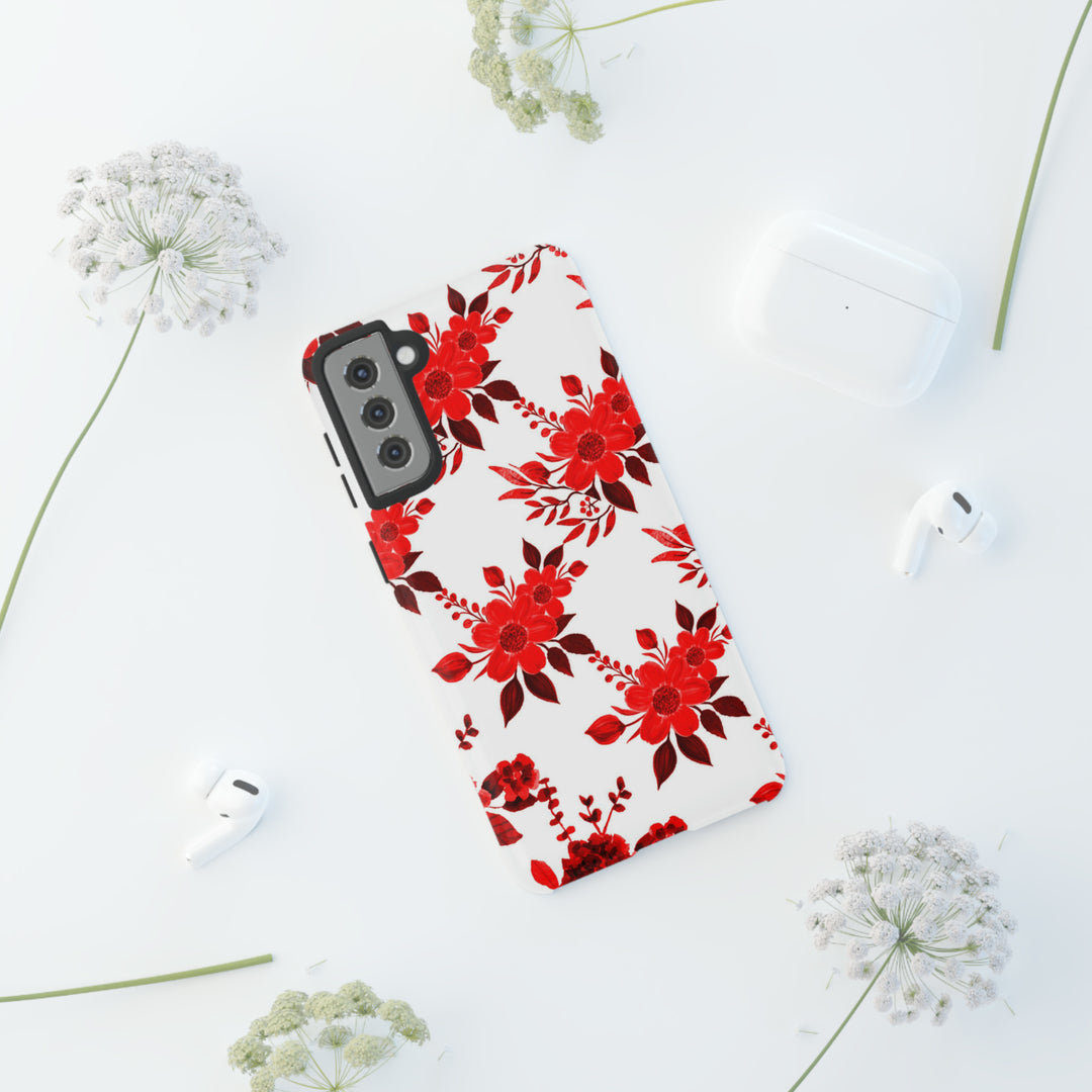 Cute Samsung Phone Case | Aesthetic Samsung Phone Case | Galaxy S23, S22, S21, S20 | Red White Flowers, Protective Phone Case - Studio40ParkLane
