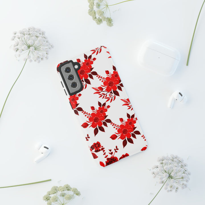 Cute Samsung Phone Case | Aesthetic Samsung Phone Case | Galaxy S23, S22, S21, S20 | Red White Flowers, Protective Phone Case - Studio40ParkLane