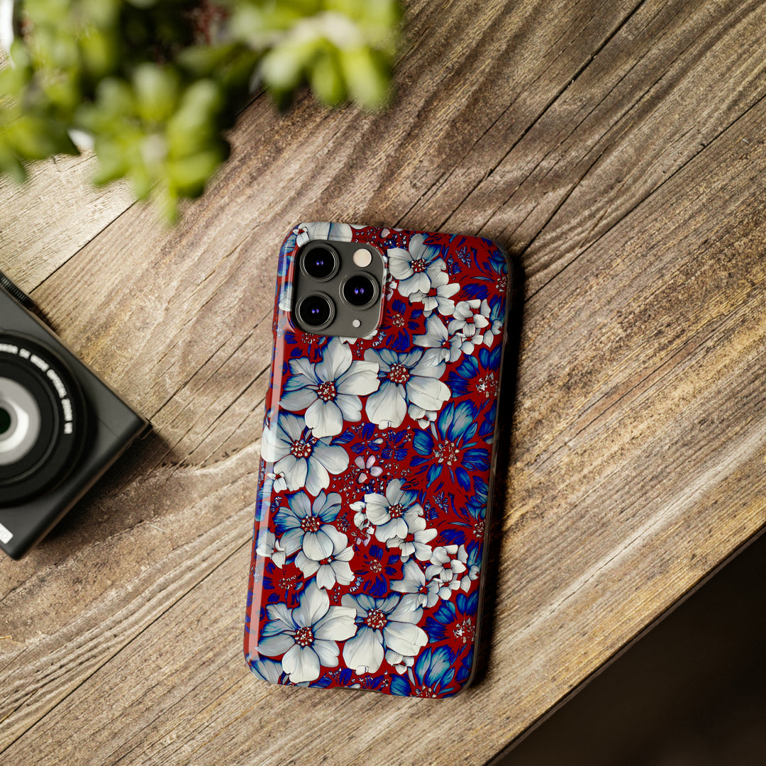 Slim Cute Phone Cases for Iphone - | iPhone 15 Case | iPhone 15 Pro Max Case, Iphone 14 Case, Iphone 14 Pro Max, Iphone 13, Red Blue Flowers - Studio40ParkLane