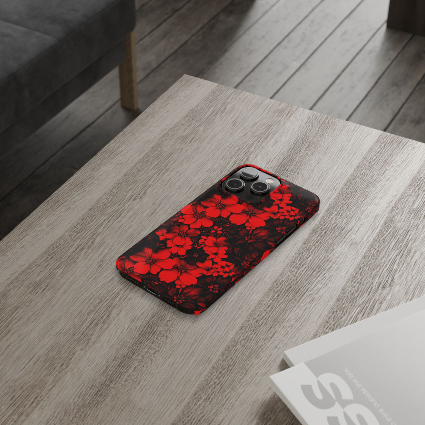 Slim Cute Phone Cases for Iphone - | iPhone 15 Case | iPhone 15 Pro Max Case, Iphone 14 Case, Iphone 14 Pro Max, Iphone 13, Red Black Flowers