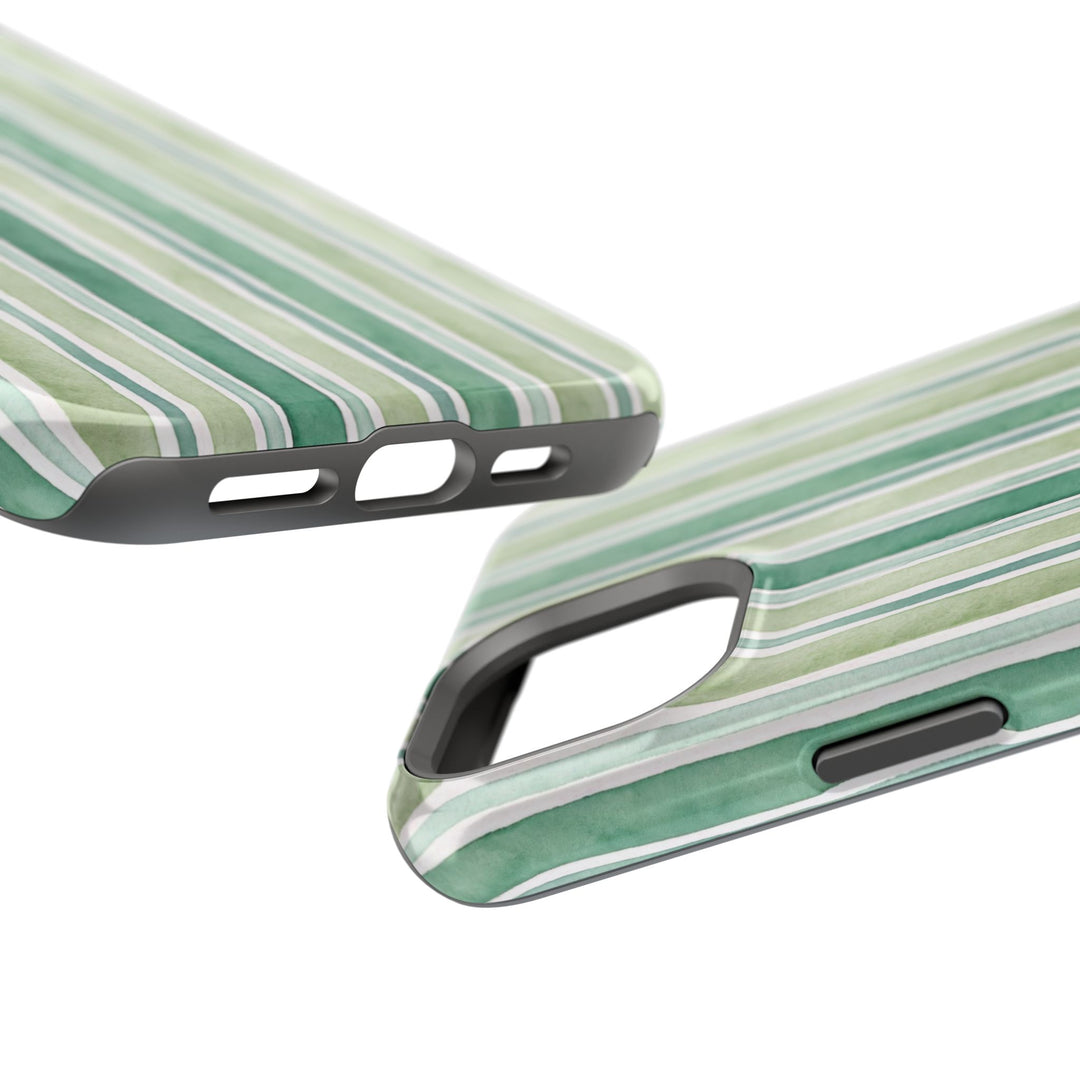 Aesthetic Tough Magsafe Green Stripes Watercolor Phone Case - For iPhone 17 Pro Max iPhone 16 Pro iPhone 15 Iphone 14 Plus 13 Pro 12 11 10 - Studio40ParkLane