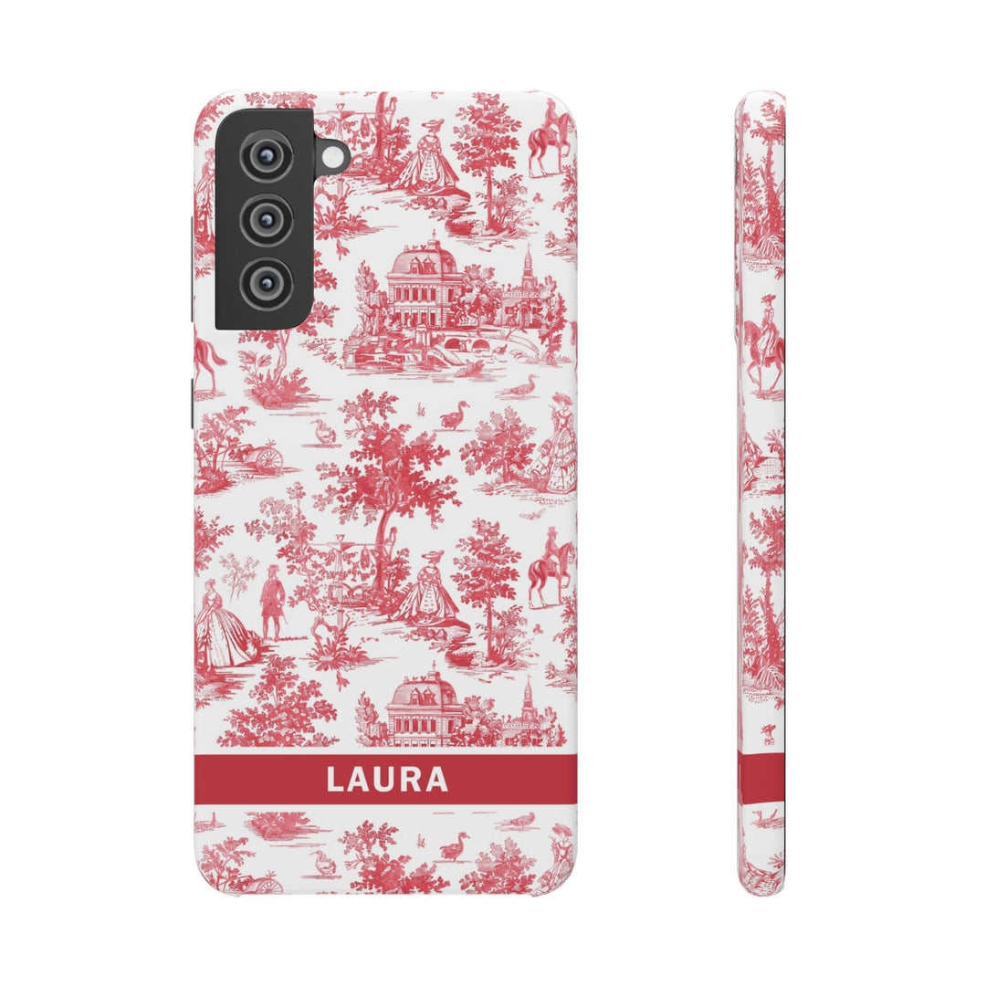 Snap French Toile Personalized Initial Custom Gift for Her Cute Phone Cases for Samsung S24, S23, S22, S21, S20, Plus and Ultra and Iphone, 16, 15, 14, 13, 12, 11. 10 - Studio40ParkLane