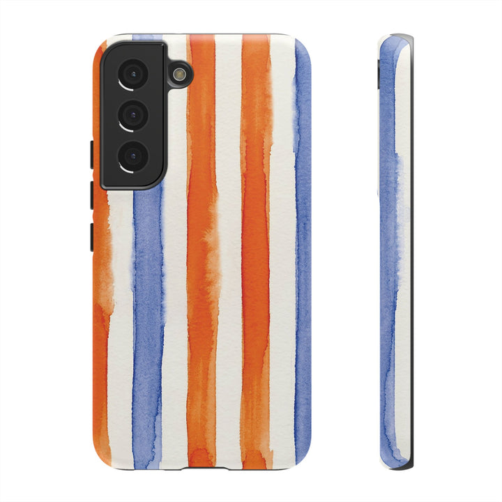 Tough Cute Blue Orange Stripes Phone Case, for IPhone 17 Pro Max | Iphone 17 Air, Iphone 16, IPhone 15, 14 13 12, Samsung Galaxy S26, S25, S24, S23 - Studio40ParkLane