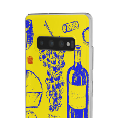 Cute Flexi Phone Cases, French Food Wine Yellow Blue, Compatible with Samsung Galaxy S23, Samsung S22, Samsung S21, Samsung S20, Galaxy S20 Ultra